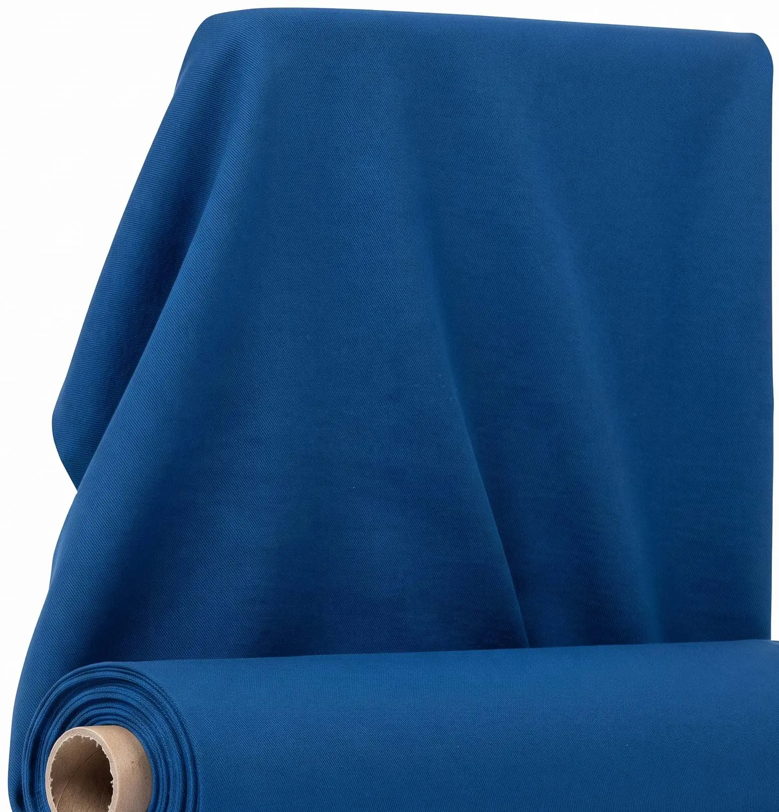 Detalhe de rolo de malha azul 100% algodão